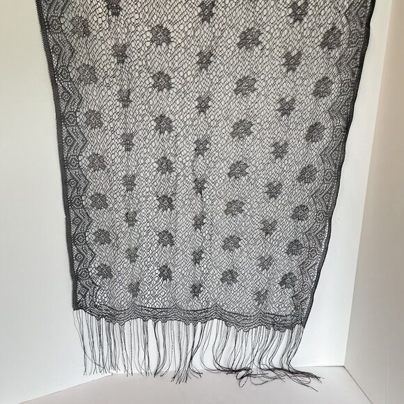 Unbranded Accessories - Vintage Women’s Lace Black Witchy Scarf Fringe 26”x60” Halloween Goth Fairycore